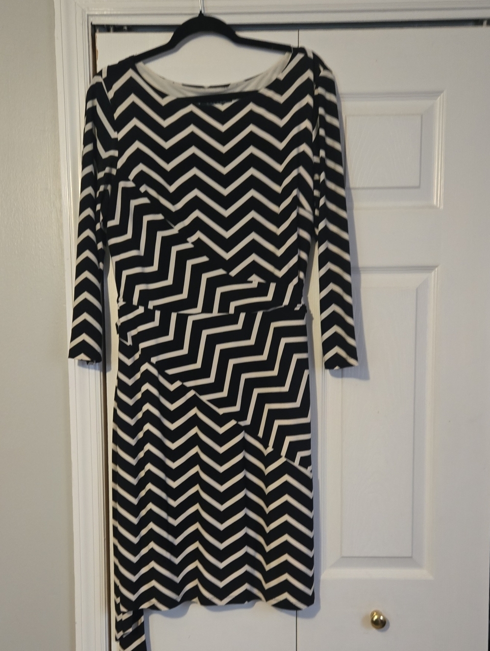 Lauren Ralph Lauren Black and White Chevron Long Sleeve Dress